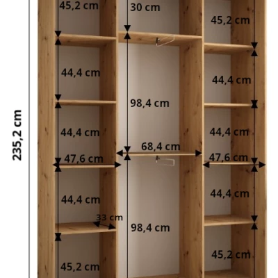 Šatní skříň ASIRI 6 - 170/45 cm, černá / bílá / stříbrná