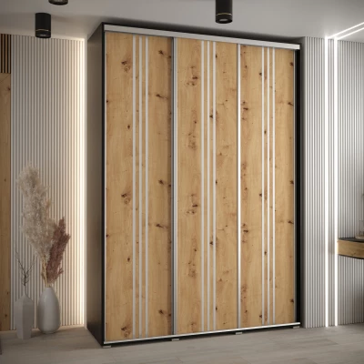 Šatní skříň ASIRI 6 - 180/60 cm, černá / dub artisan / stříbrná