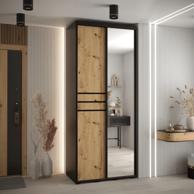 Šatní skříň ASIRI 11 - 110/45 cm, černá / dub artisan / černá