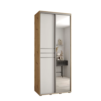 Šatní skříň ASIRI 11 - 110/45 cm, dub artisan / bílá / stříbrná