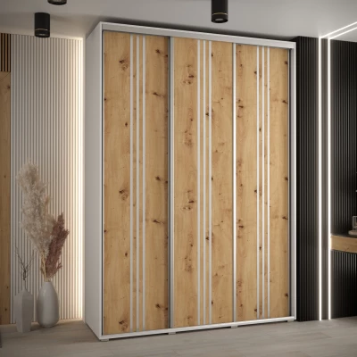 Šatní skříň ASIRI 6 - 180/60 cm, bílá / dub artisan / stříbrná