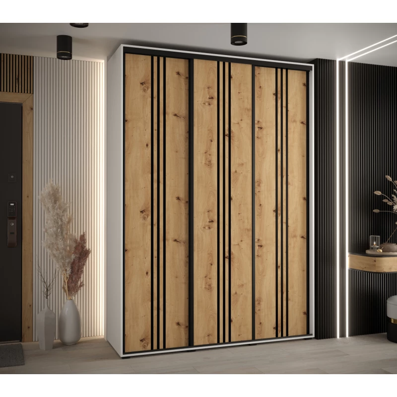 Šatní skříň ASIRI 6 - 180/60 cm, bílá / dub artisan / černá