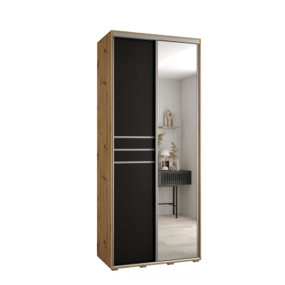 Šatní skříň ASIRI 11 - 110/45 cm, dub artisan / černá / stříbrná
