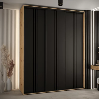 Šatní skříň ASIRI 6 - 190/60 cm, dub artisan / černá / černá