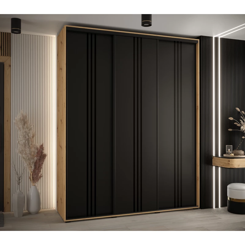 Šatní skříň ASIRI 6 - 190/60 cm, dub artisan / černá / černá