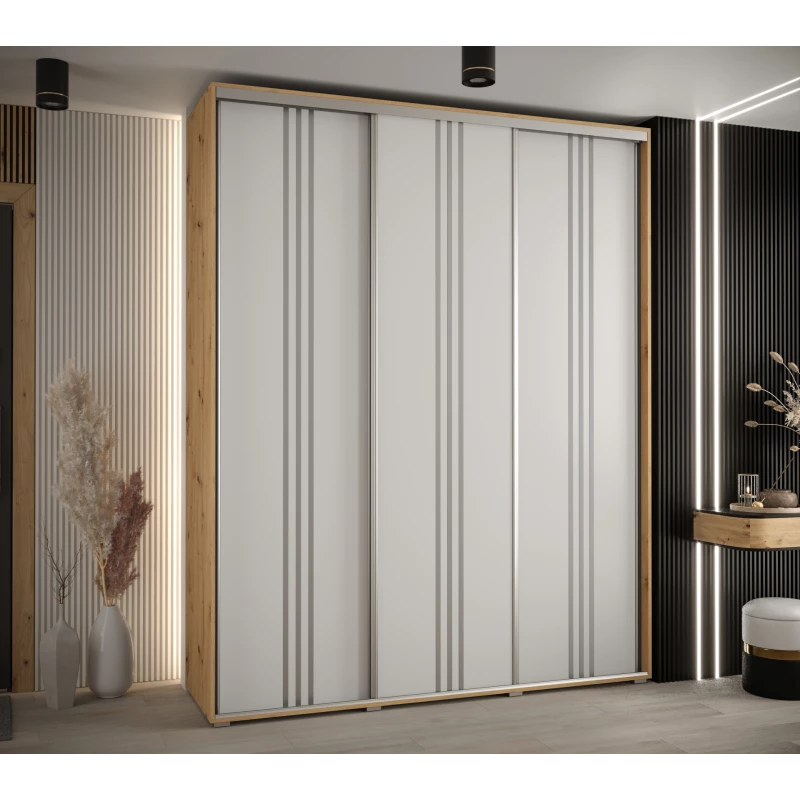 Šatní skříň ASIRI 6 - 190/60 cm, dub artisan / bílá / stříbrná