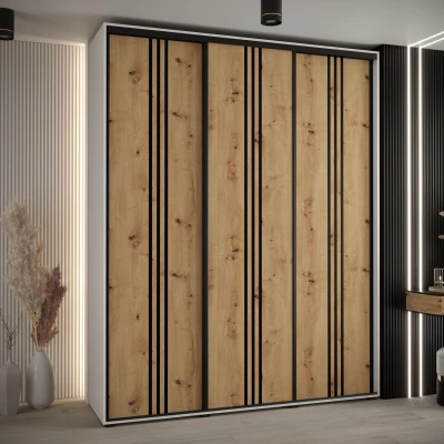 Šatní skříň ASIRI 6 - 190/60 cm, bílá / dub artisan / černá