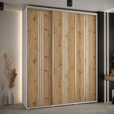 Šatní skříň ASIRI 6 - 190/45 cm, bílá / dub artisan / stříbrná