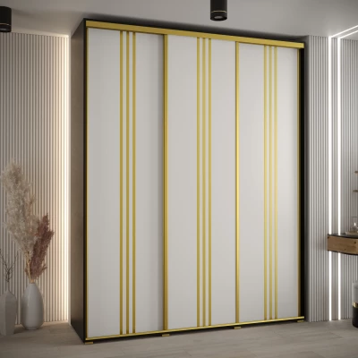 Šatní skříň ASIRI 6 - 200/60 cm, černá / bílá / zlatá