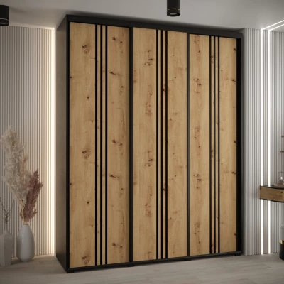 Šatní skříň ASIRI 6 - 200/60 cm, černá / dub artisan / černá