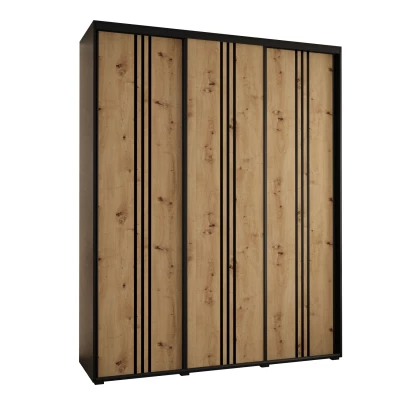 Šatní skříň ASIRI 6 - 200/60 cm, černá / dub artisan / černá
