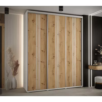 Šatní skříň ASIRI 6 - 200/60 cm, bílá / dub artisan / stříbrná