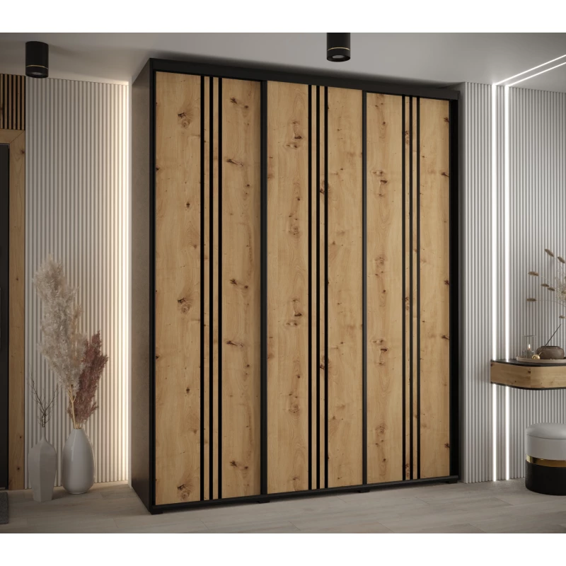 Šatní skříň ASIRI 6 - 200/45 cm, černá / dub artisan / černá