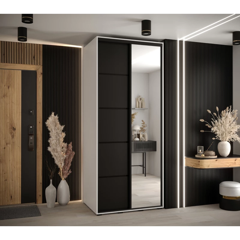 Šatní skříň ASIRI 5 - 100/45 cm, bílá / černá / černá