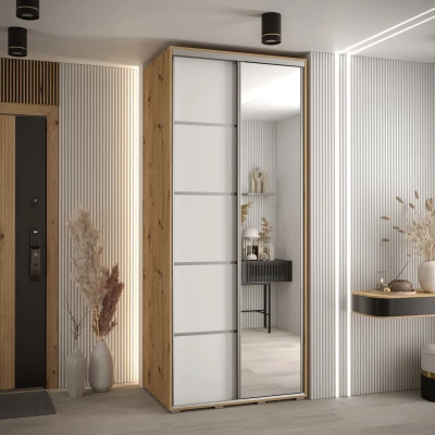 Šatní skříň ASIRI 5 - 110/45 cm, dub artisan / bílá / stříbrná