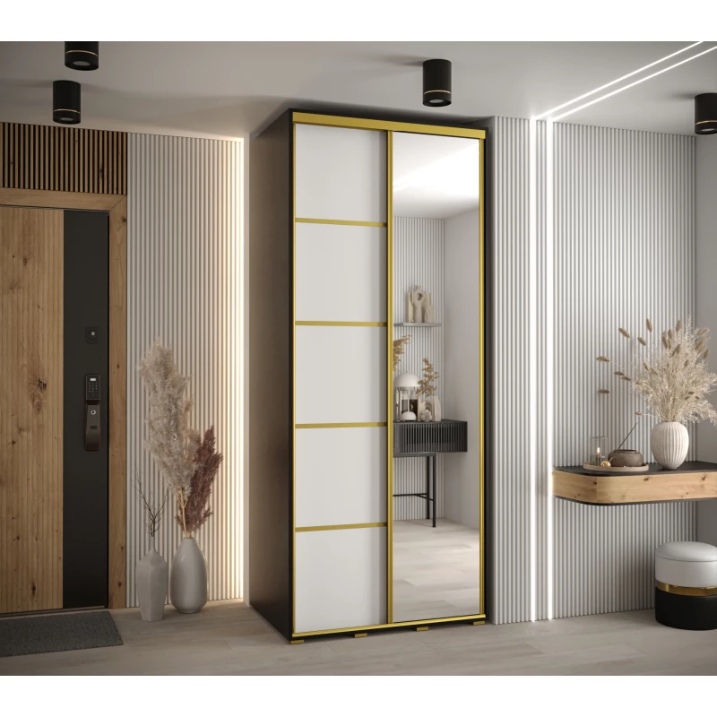 Šatní skříň ASIRI 5 - 110/45 cm, černá / bílá / zlatá