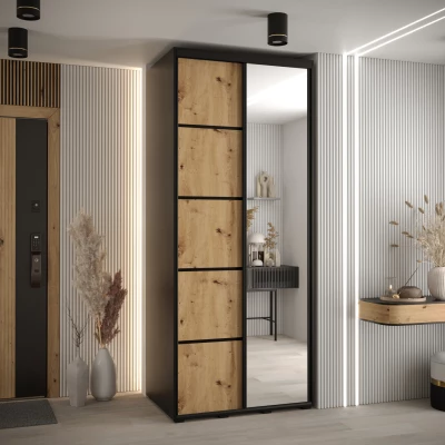 Šatní skříň ASIRI 5 - 110/45 cm, černá / dub artisan / černá