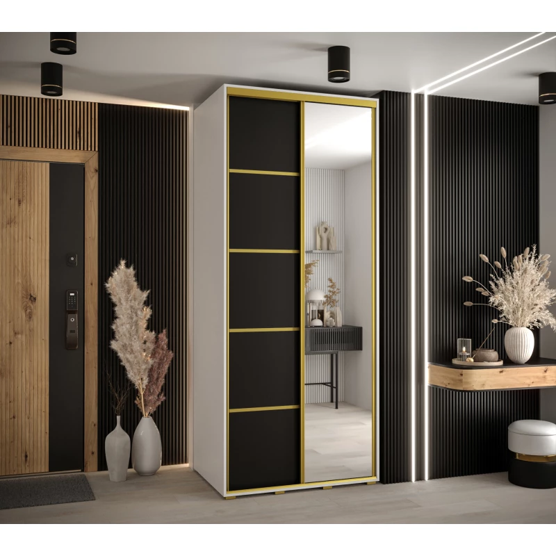 Šatní skříň ASIRI 5 - 120/60 cm, bílá / černá / zlatá
