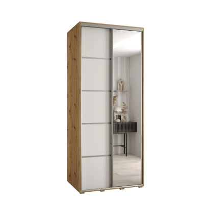 Šatní skříň ASIRI 5 - 120/45 cm, dub artisan / bílá / stříbrná