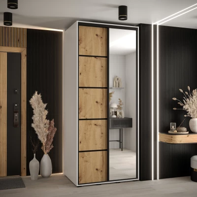 Šatní skříň ASIRI 5 - 120/45 cm, bílá / dub artisan / černá