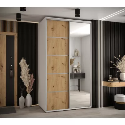 Šatní skříň ASIRI 5 - 130/60 cm, bílá / dub artisan / stříbrná