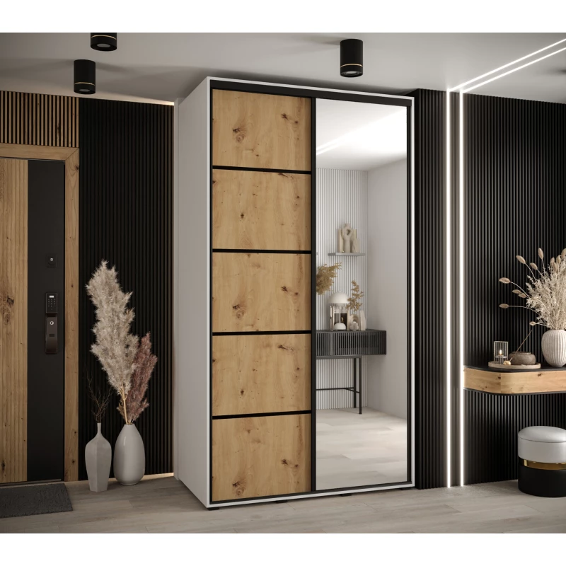 Šatní skříň ASIRI 5 - 130/60 cm, bílá / dub artisan / černá