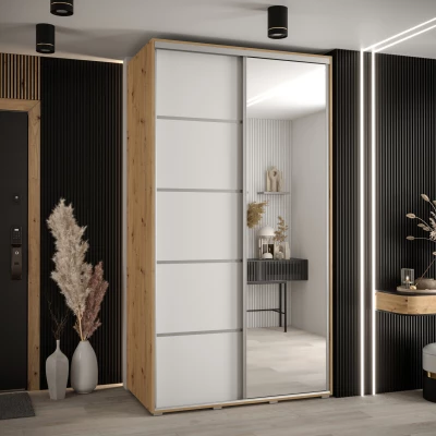 Šatní skříň ASIRI 5 - 130/45 cm, dub artisan / bílá / stříbrná