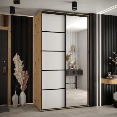 Šatní skříň ASIRI 5 - 130/45 cm, dub artisan / bílá / černá