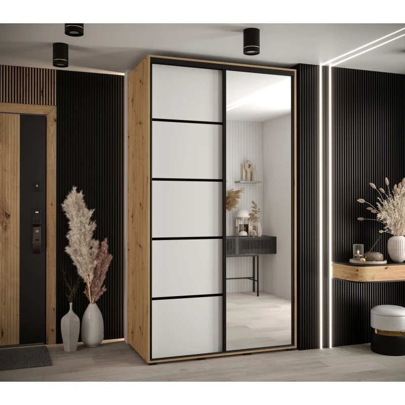 Šatní skříň ASIRI 5 - 130/45 cm, dub artisan / bílá / černá