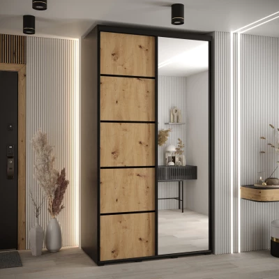 Šatní skříň ASIRI 5 - 130/45 cm, černá / dub artisan / černá