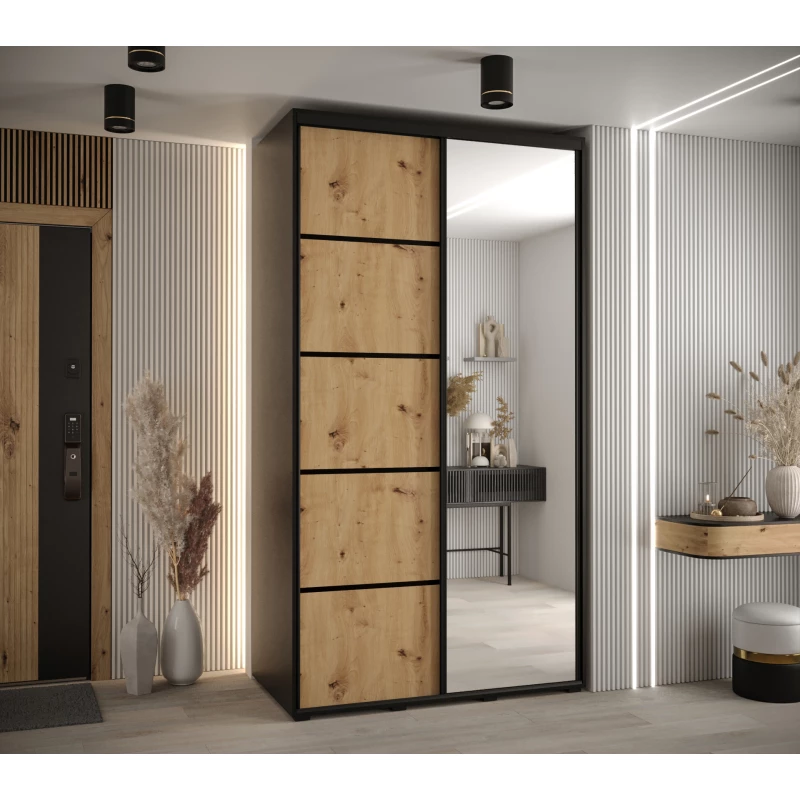 Šatní skříň ASIRI 5 - 130/45 cm, černá / dub artisan / černá