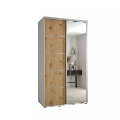 Šatní skříň ASIRI 5 - 130/45 cm, bílá / dub artisan / stříbrná