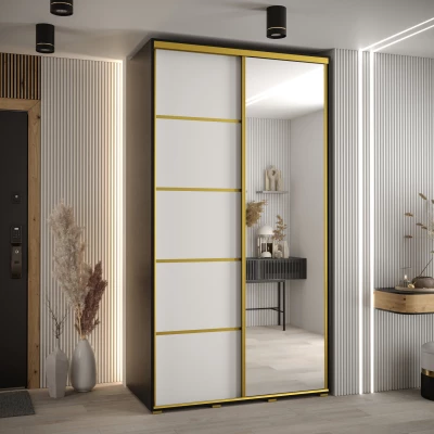 Šatní skříň ASIRI 5 - 140/60 cm, černá / bílá / zlatá