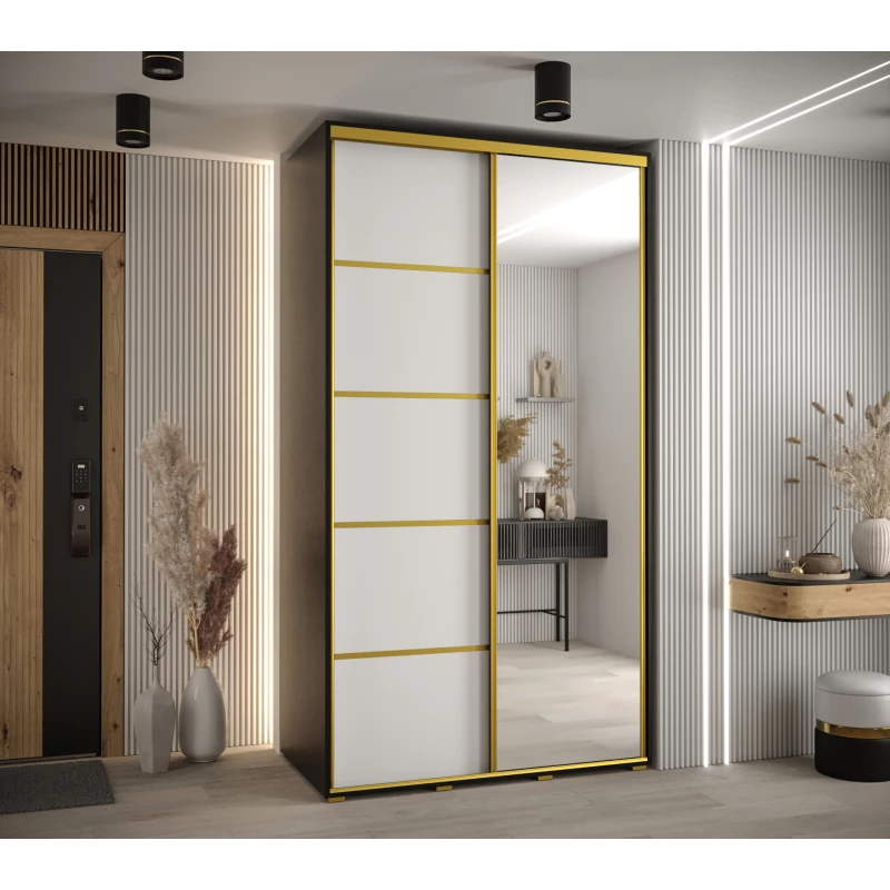 Šatní skříň ASIRI 5 - 140/60 cm, černá / bílá / zlatá