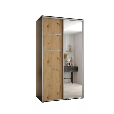 Šatní skříň ASIRI 5 - 140/60 cm, černá / dub artisan / stříbrná