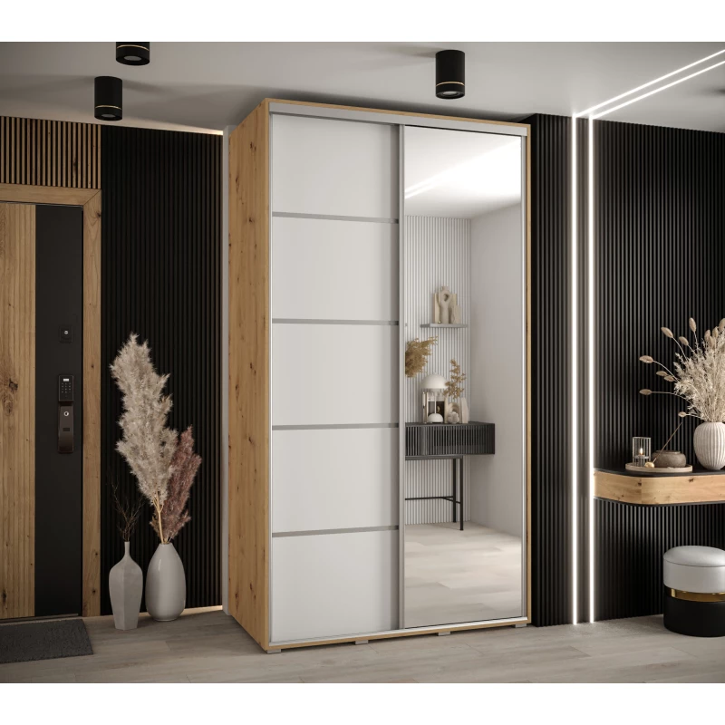 Šatní skříň ASIRI 5 - 140/45 cm, dub artisan / bílá / stříbrná