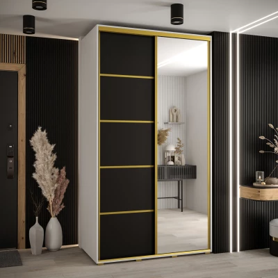 Šatní skříň ASIRI 5 - 140/45 cm, bílá / černá / zlatá