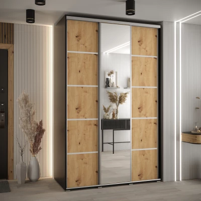 Šatní skříň ASIRI 5 - 150/60 cm, černá / dub artisan / stříbrná