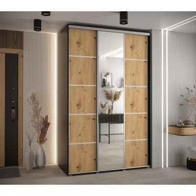 Šatní skříň ASIRI 5 - 150/60 cm, černá / dub artisan / stříbrná