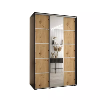 Šatní skříň ASIRI 5 - 150/60 cm, černá / dub artisan / stříbrná