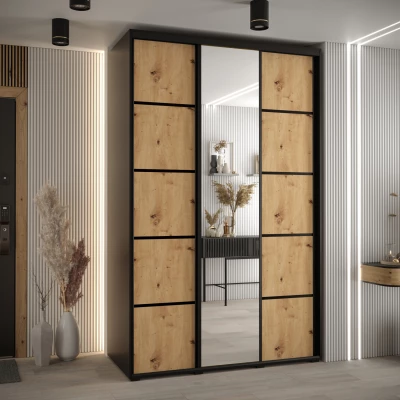 Šatní skříň ASIRI 5 - 150/60 cm, černá / dub artisan / černá