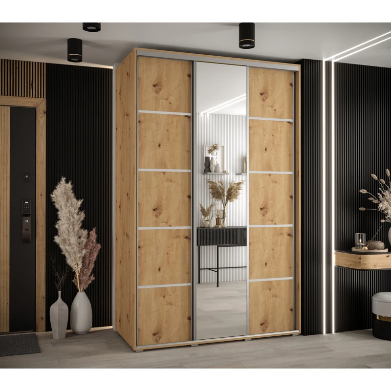 Šatní skříň ASIRI 5 - 160/45 cm, dub artisan / stříbrná