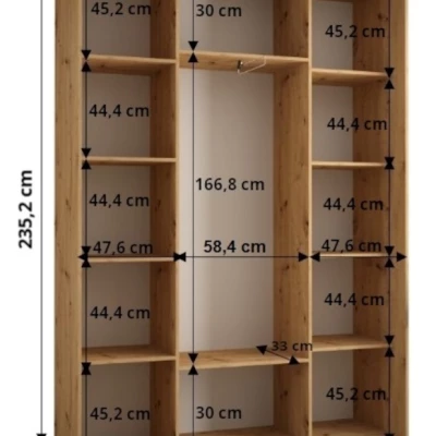 Šatní skříň ASIRI 5 - 160/45 cm, dub artisan / bílá / stříbrná