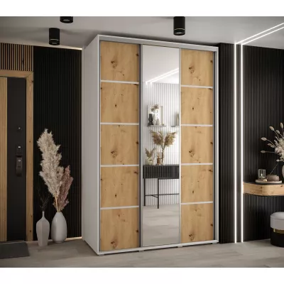 Šatní skříň ASIRI 5 - 160/45 cm, bílá / dub artisan / stříbrná