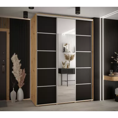 Šatní skříň ASIRI 5 - 170/60 cm, dub artisan / černá / stříbrná