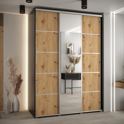 Šatní skříň ASIRI 5 - 180/60 cm, černá / dub artisan / stříbrná