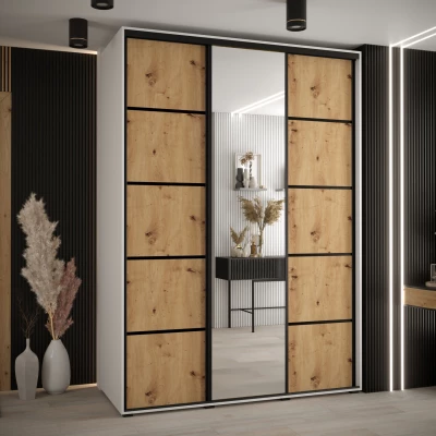 Šatní skříň ASIRI 5 - 180/60 cm, bílá / dub artisan / černá