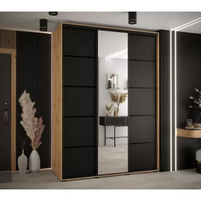 Šatní skříň ASIRI 5 - 180/45 cm, dub artisan / černá / černá