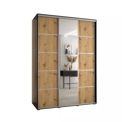 Šatní skříň ASIRI 5 - 180/45 cm, černá / dub artisan / stříbrná