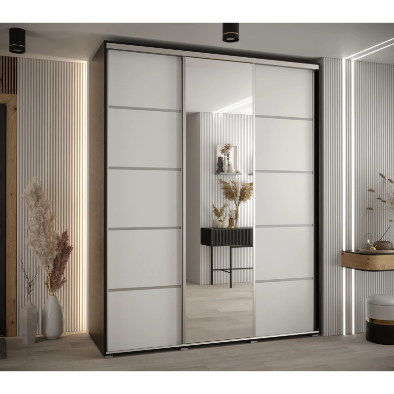 Šatní skříň ASIRI 5 - 190/60 cm, černá / bílá / stříbrná